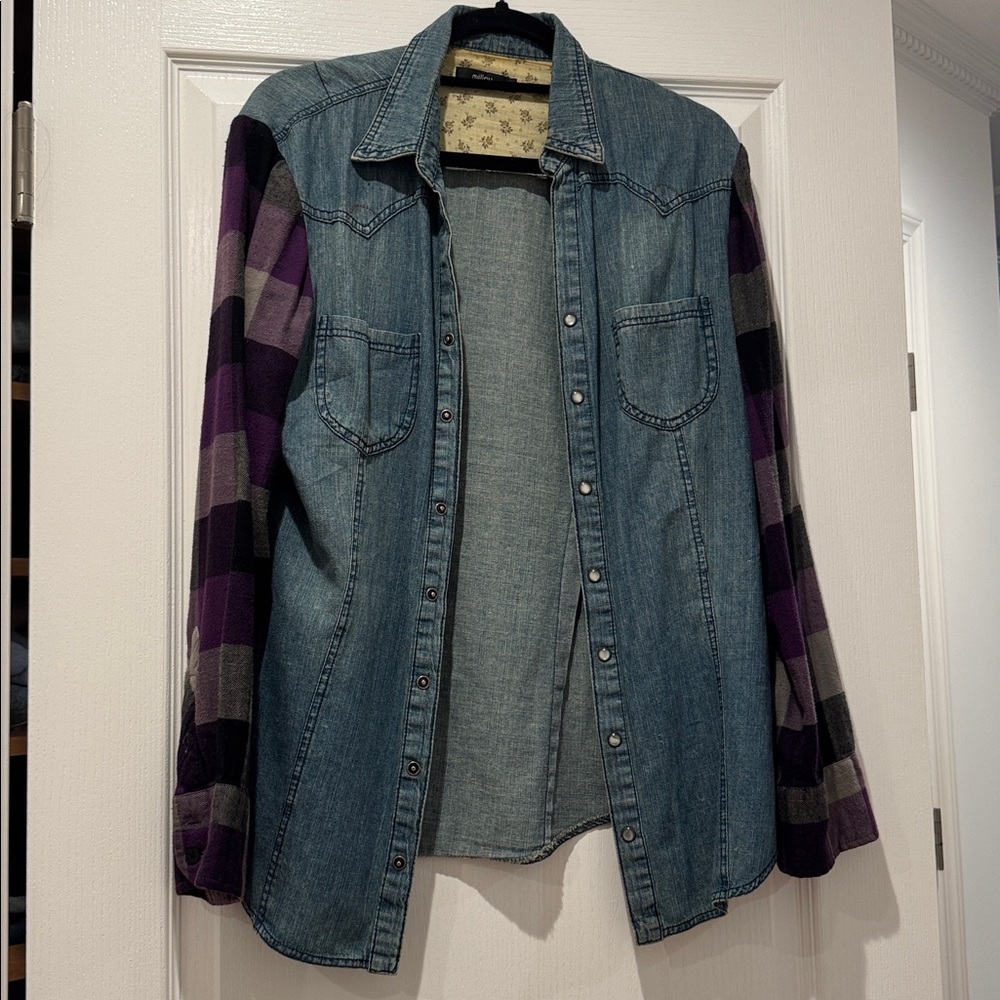 Denim and Plaid Women's Top